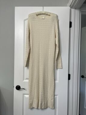 NWT Treasure & Bond Ivory Cable Knit Long Sleeve Maxi Sweater Dress Sz M Preppy